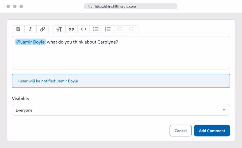 Notify colleagues when they need to take action using at-mentions.