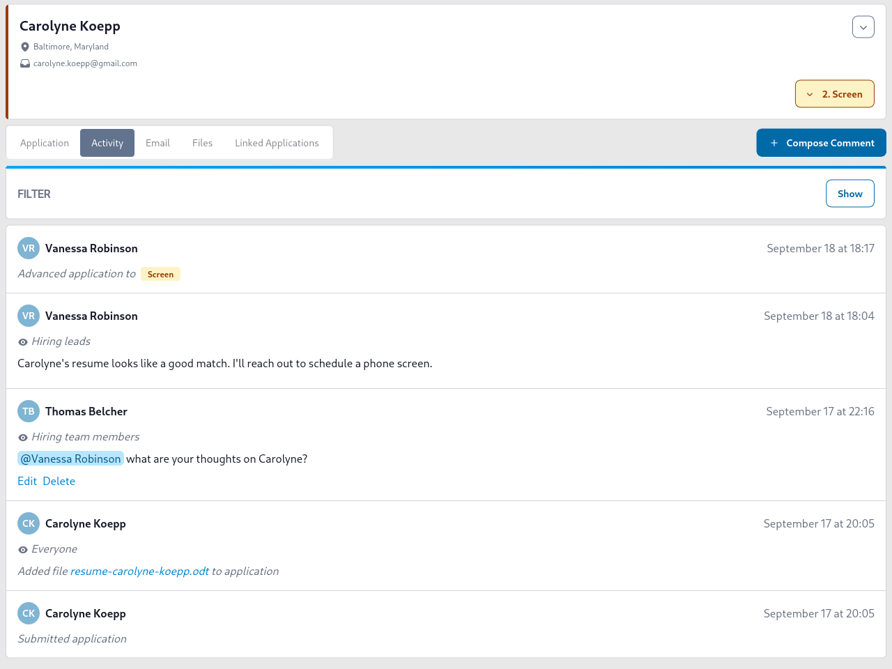 Up-to-date progress of hiring activities at a glance.